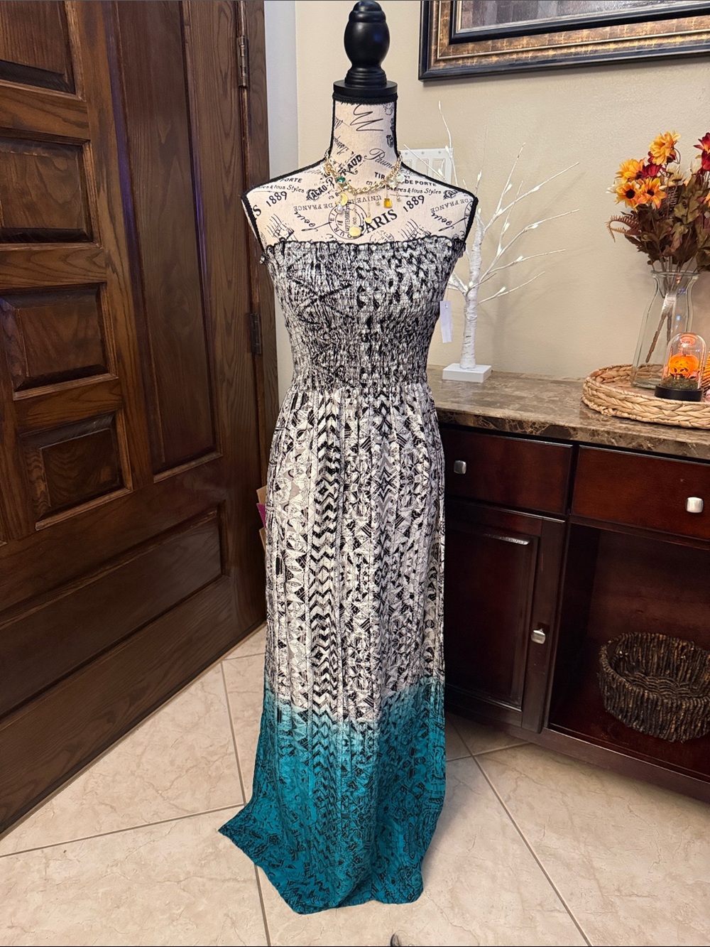 Charlotte Russe Black and Teal Ombre Strapless Maxi Dress